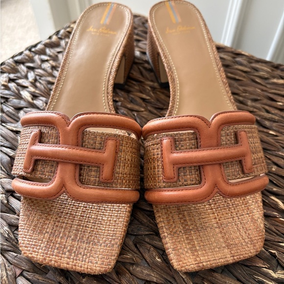 Sam Edelman Waylon Leather and Raffia Double E Logo Slide Sandals - Picture 4 of 7
